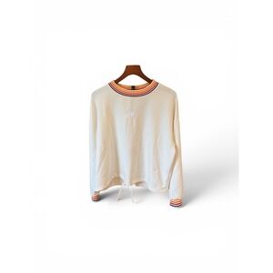 Aldi Gear Womens Rainbow Stripe Crewneck Sweatshirt White Large Retro Pullover